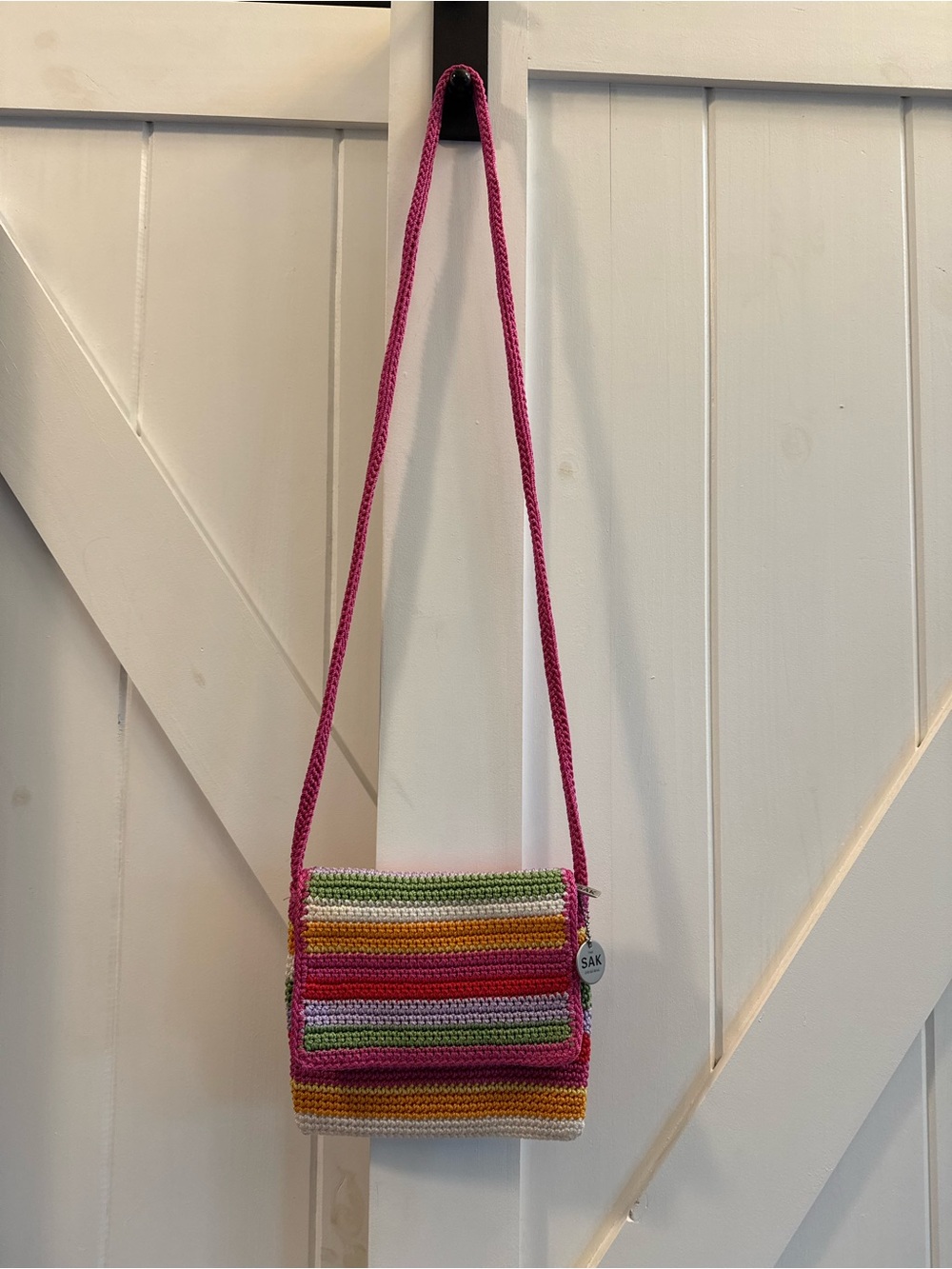 The Sak Original Crochet Knit Multicolor Striped Y2K Crossbody Bag